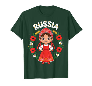 Russia Russian Girl Traditional Dress Heritage Flowers T-Shirt
