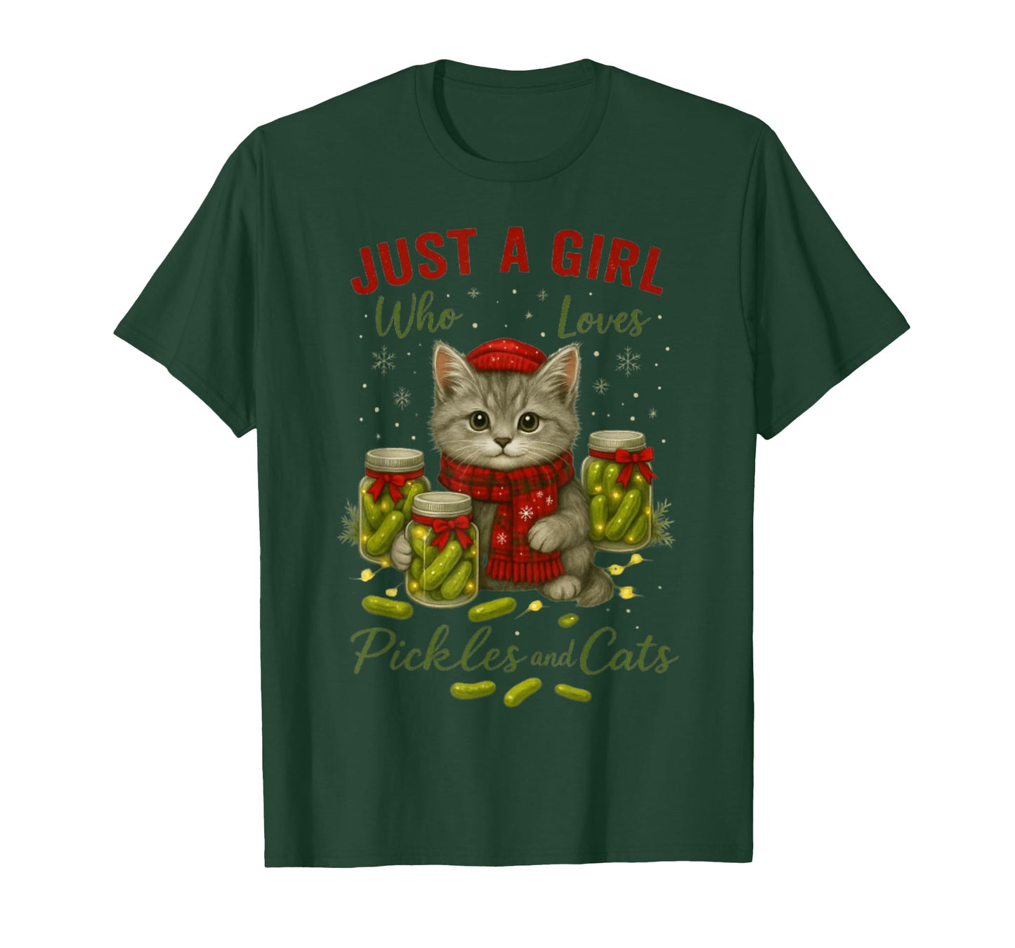 Just a Girl Who Loves Pickles and Cats Christmas T-Shirt
