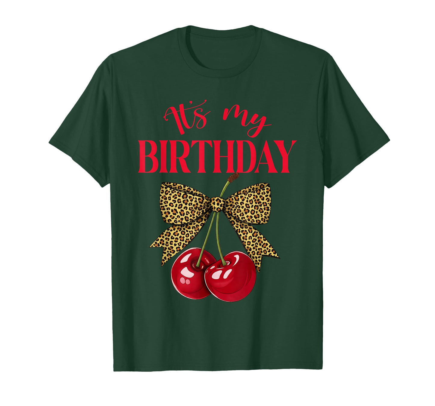 It's My Birthday Cute Cherry Leopard Coquette Bow Birthday T-Shirt