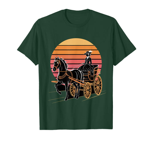Victorian Lady Horse Carriage Retro Sunset T-Shirt