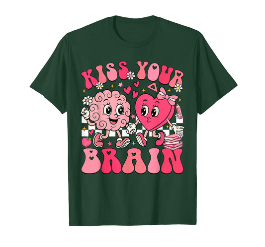 Kiss Your Brain Retro Valentines Day Teacher Squad Heart Kid T-Shirt