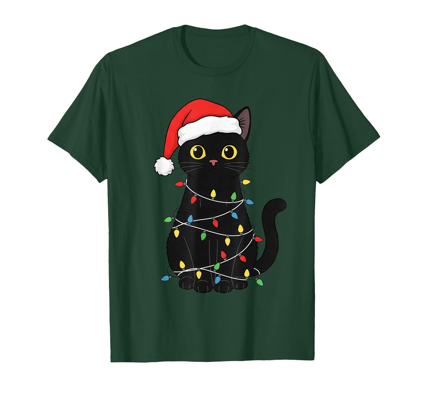 Funny Festive Black Cat Christmas Light Tangle Humor T-Shirt