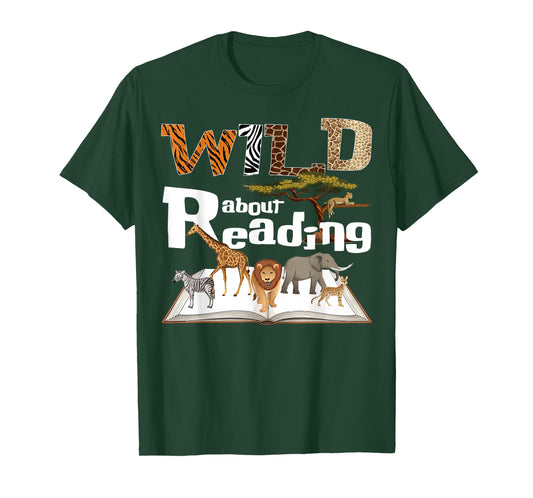 Wild About Reading Animals and Book Lovers Teacher Kids T-Shirt