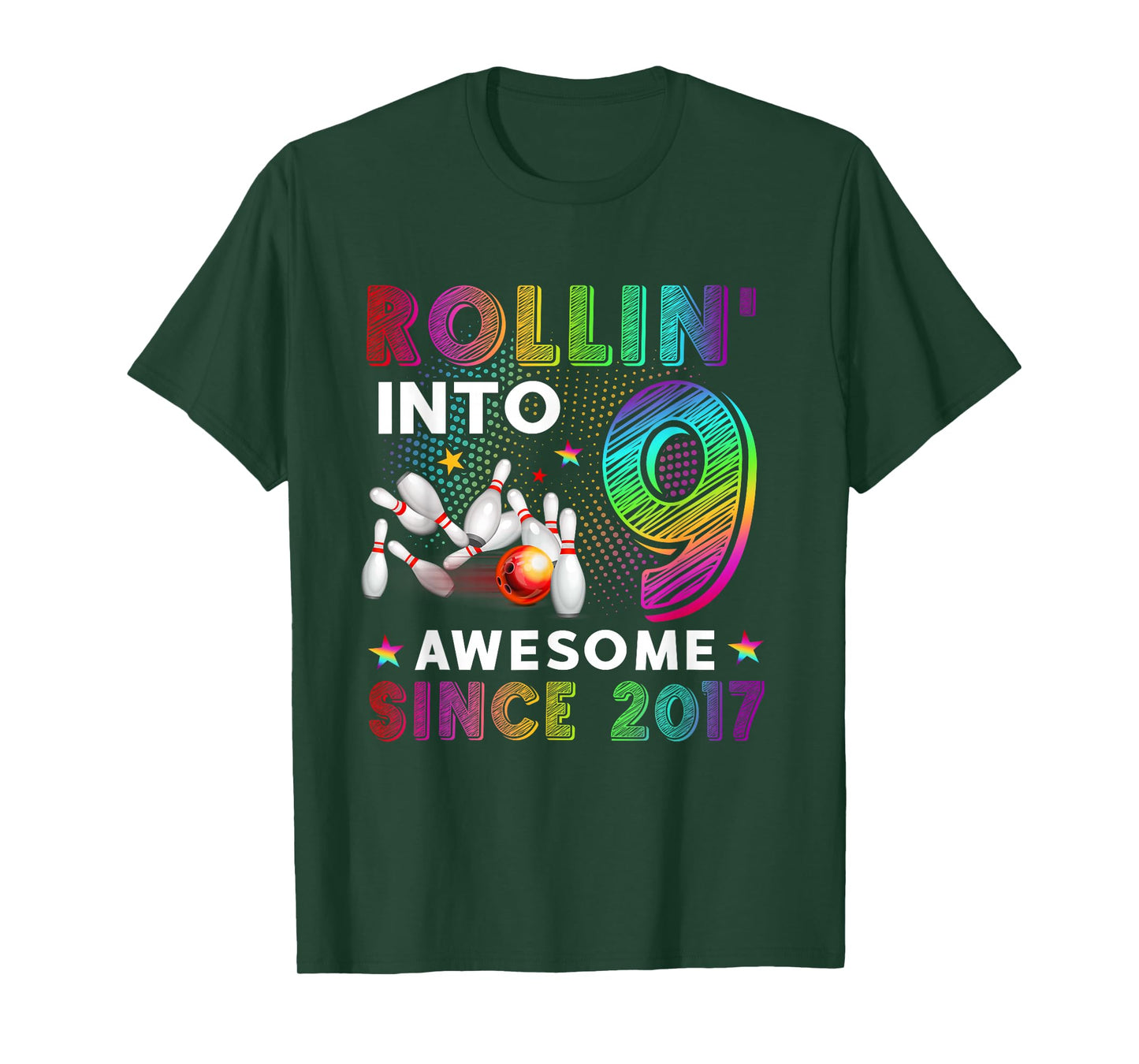 Rollin' into 9 Awesome 2017 Roller Skating 9th Birthday T-Shirt