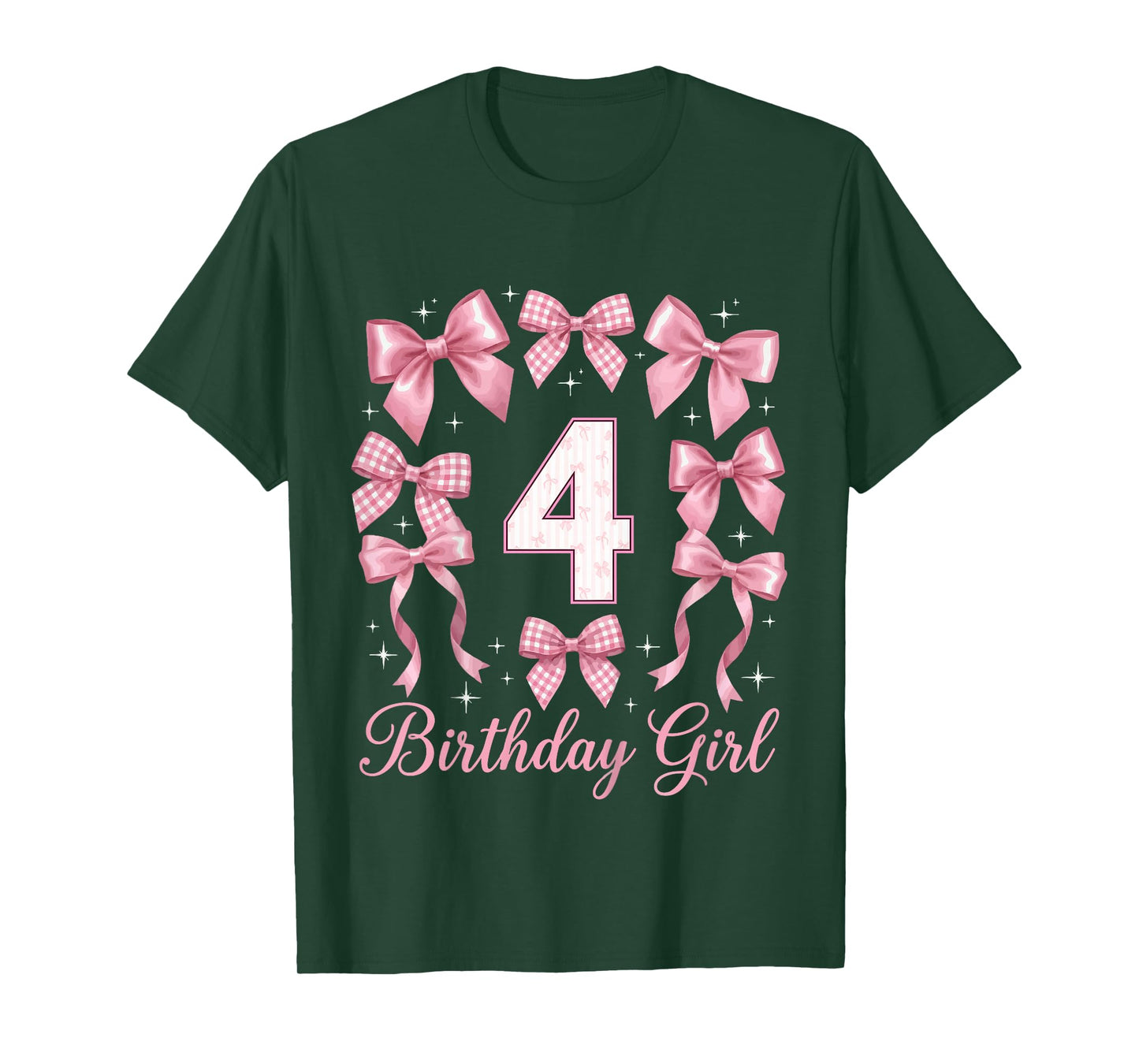Kids 4th Birthday Shirt Girl Coquette Bow Kids Four 4 Year Old T-Shirt