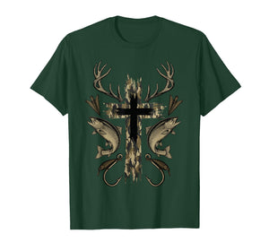 Cross Camo Fishing Hunting Christian Faith Hunter Fisherman T-Shirt