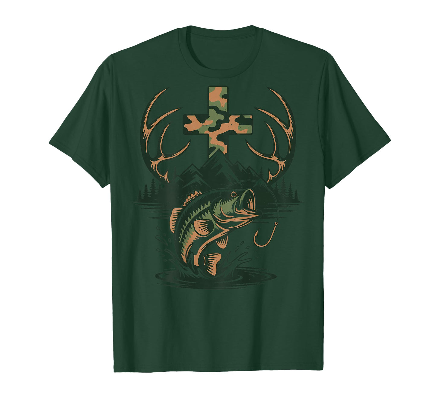 Youth Camo Faith Hunting Fishing Cross Fisherman Christian T-Shirt
