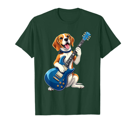 Funny Beagle Dog Playing Electric Guitar Design Music Lovers T-Shirt