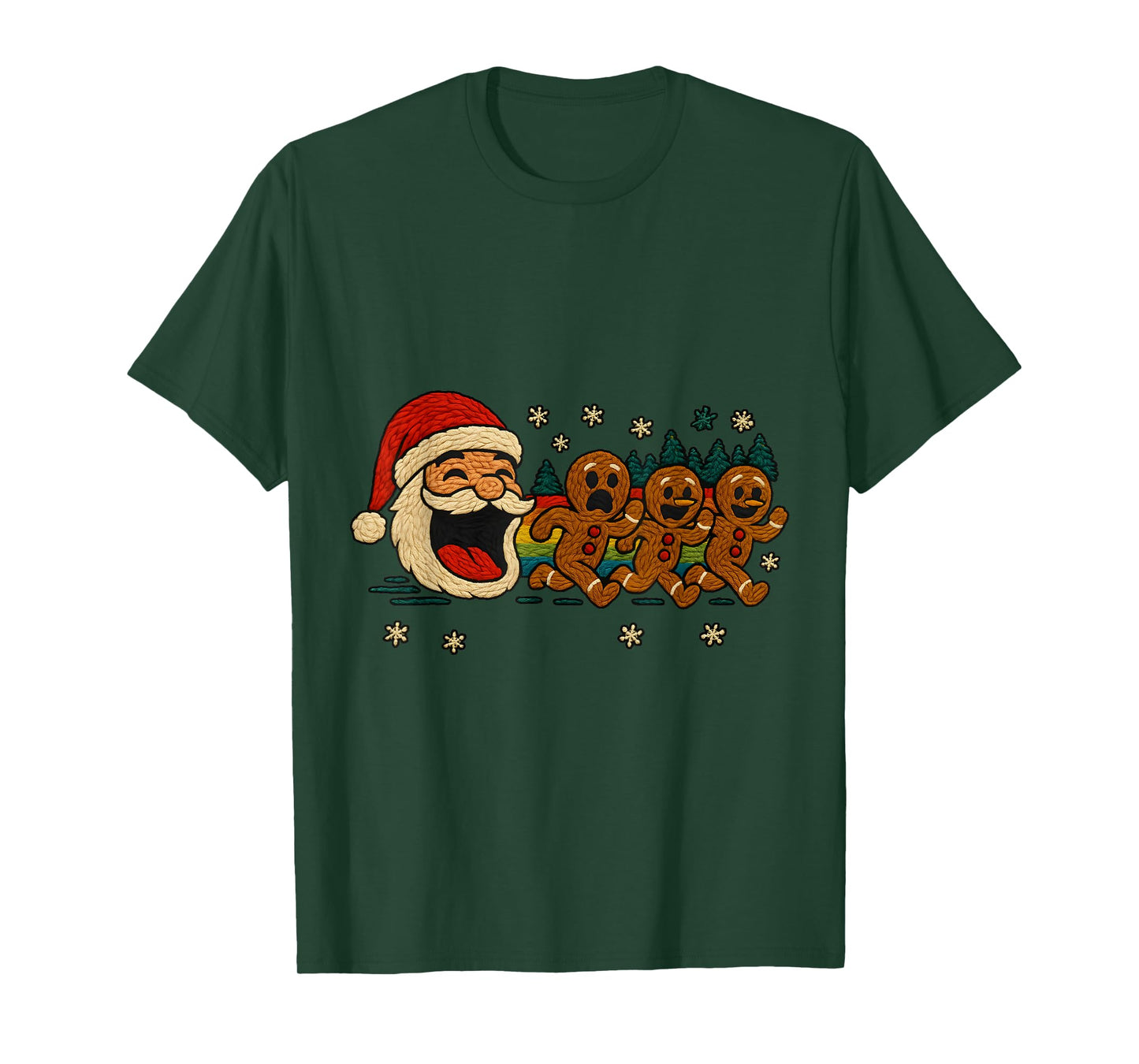 Ugly Knit Santa Chasing Gingerbread Funny Holiday T-Shirt