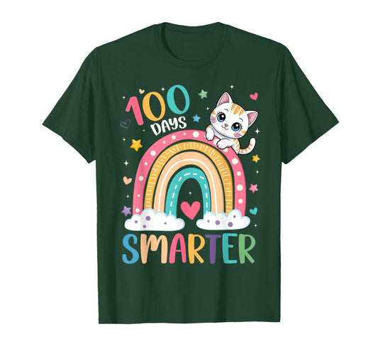 100 Days Smarter Shirts Girls Kitten Cat 100th Day of School T-Shirt