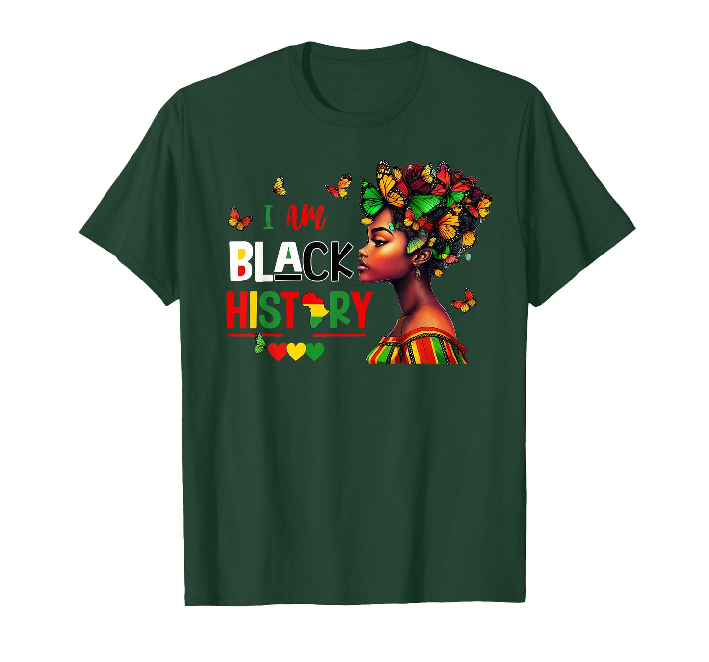 Black Woman African Melanin I Am Black History Butterfly T-Shirt