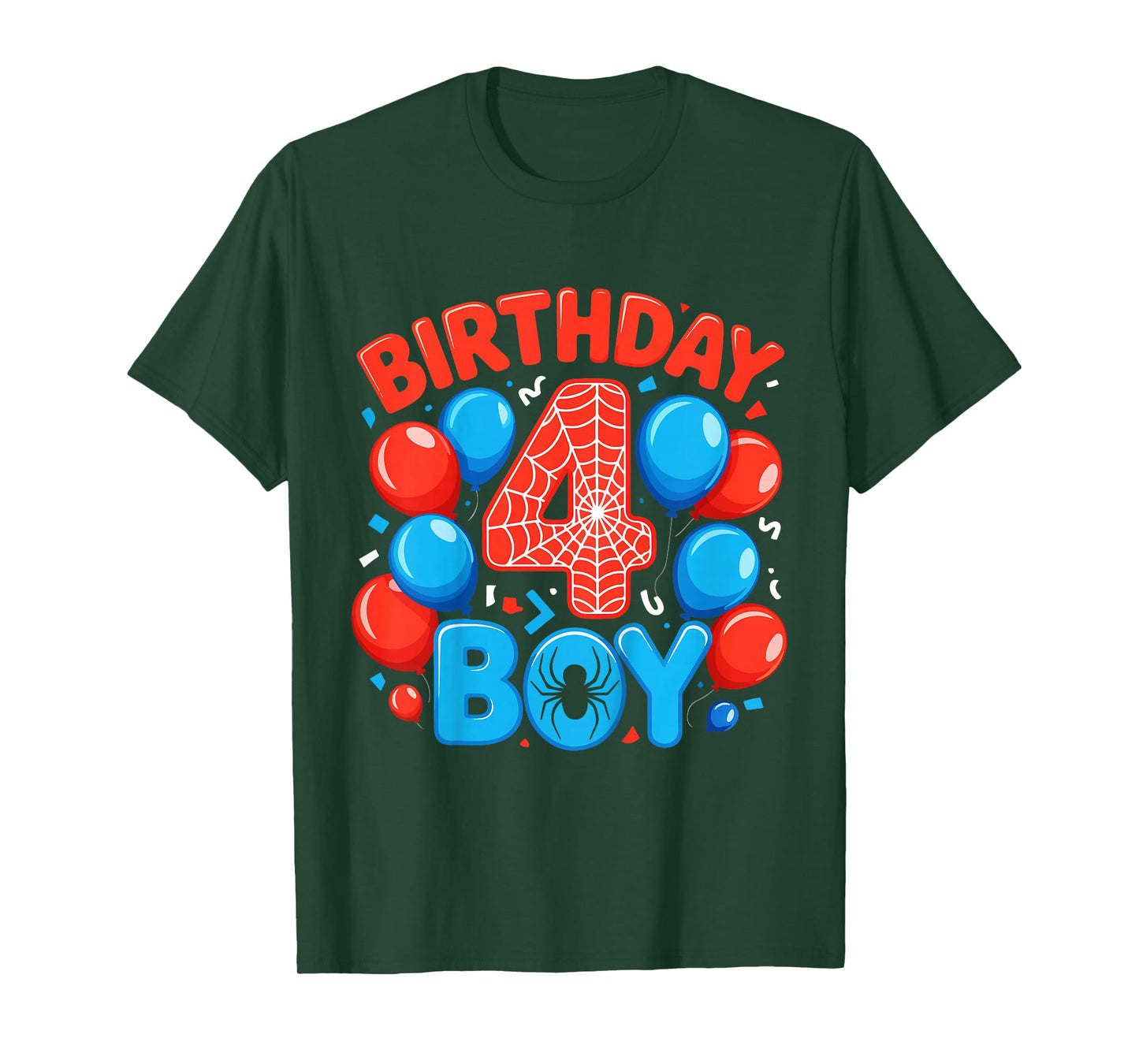 Kids 4th Birthday Spider Web 4 Year Old Boy Party T-Shirt