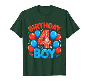 Kids 4th Birthday Spider Web 4 Year Old Boy Party T-Shirt