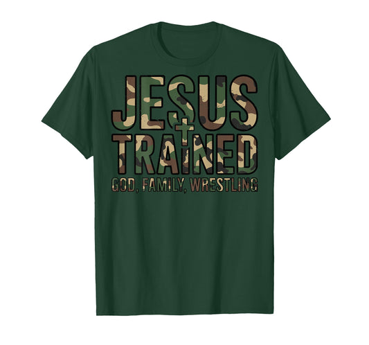 Youth Camo Christian Wrestling Jesus Trained Wrestler Boys T-Shirt