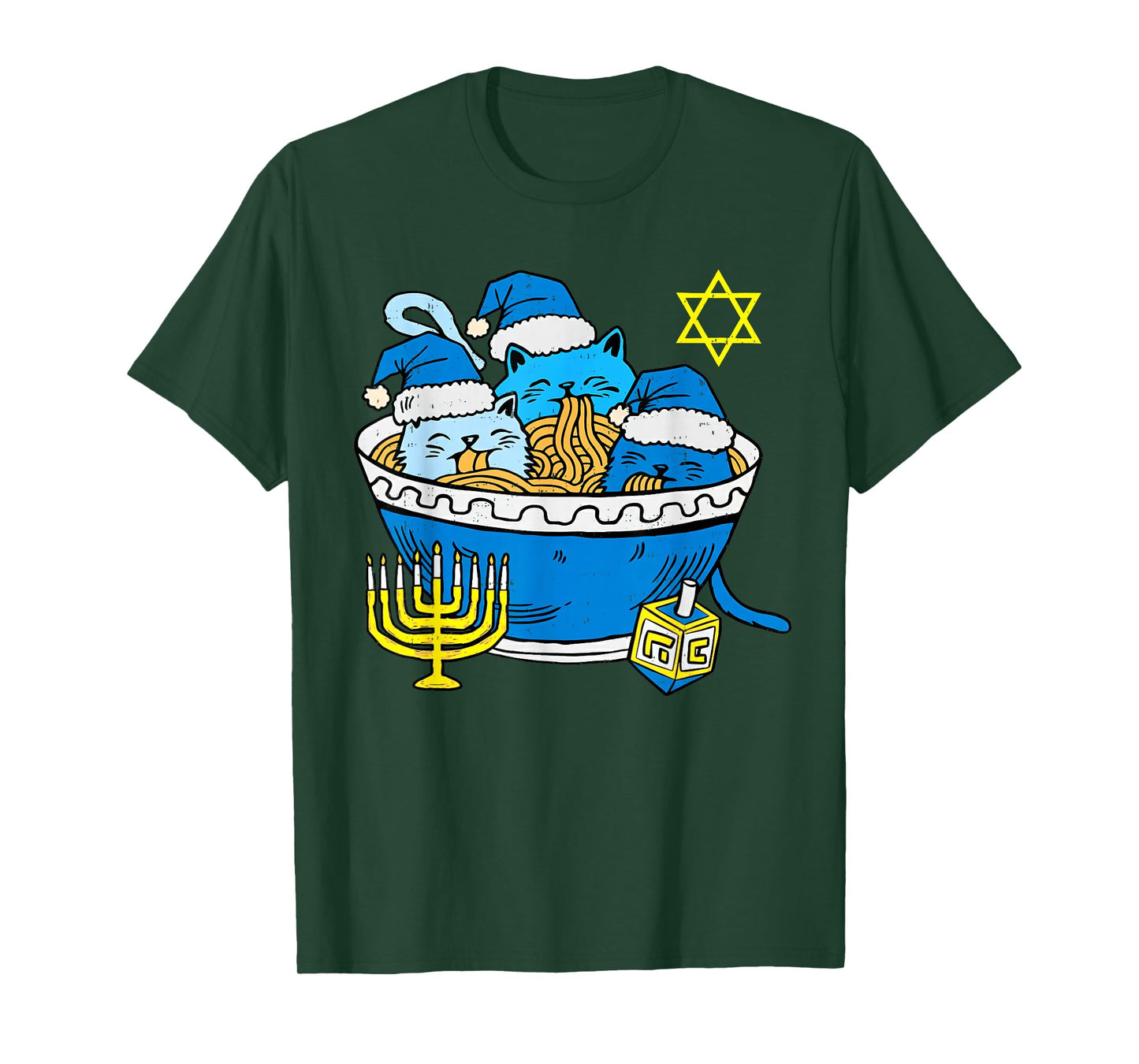 Hanukkah Cat Ramen Anime Kitten Meow Jewish Menorah Chanukah T-Shirt