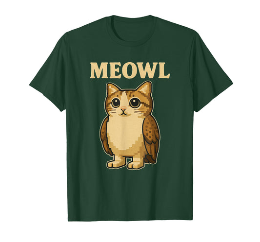 Meowl - Funny Meow Cat Owl Brainrot Slang Gaming Meme T-Shirt