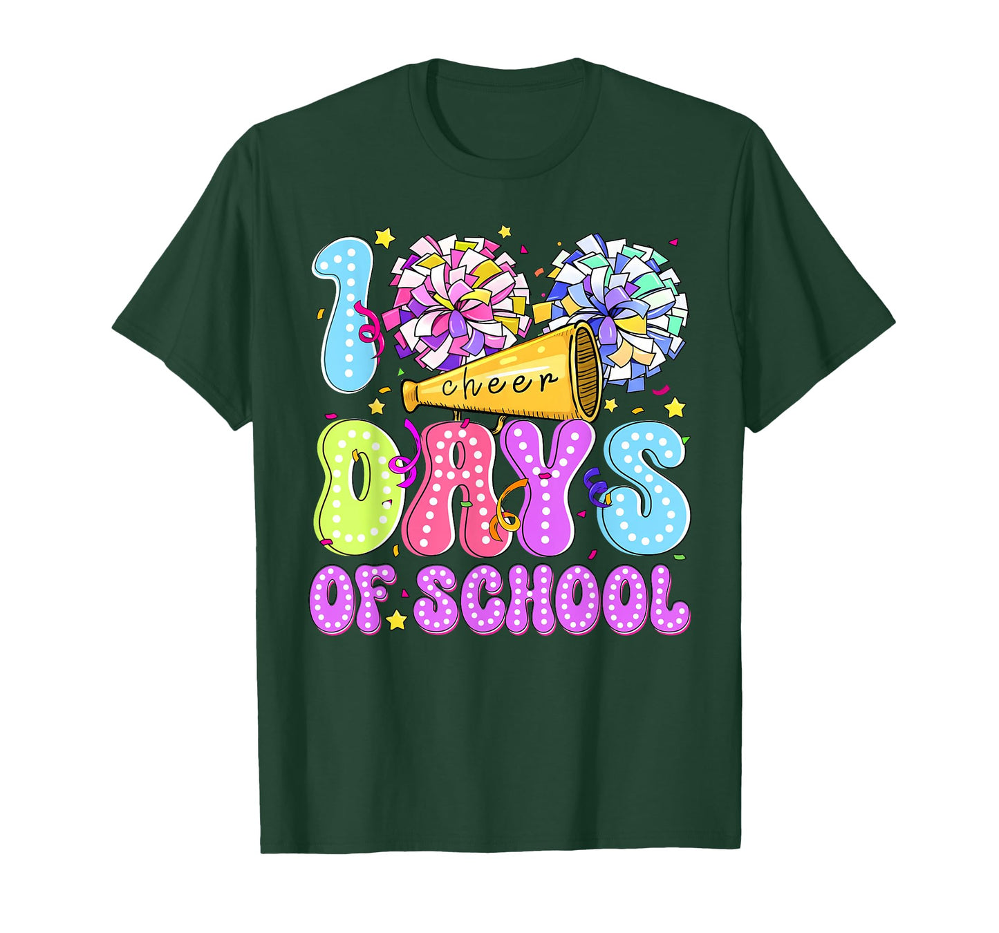 Colorful 100 Days of School Cheer Cheerleading Girl Women T-Shirt