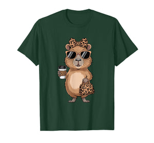 Fashion Funny Leopard Capybara Coffee Cute Women Girls T-Shirt