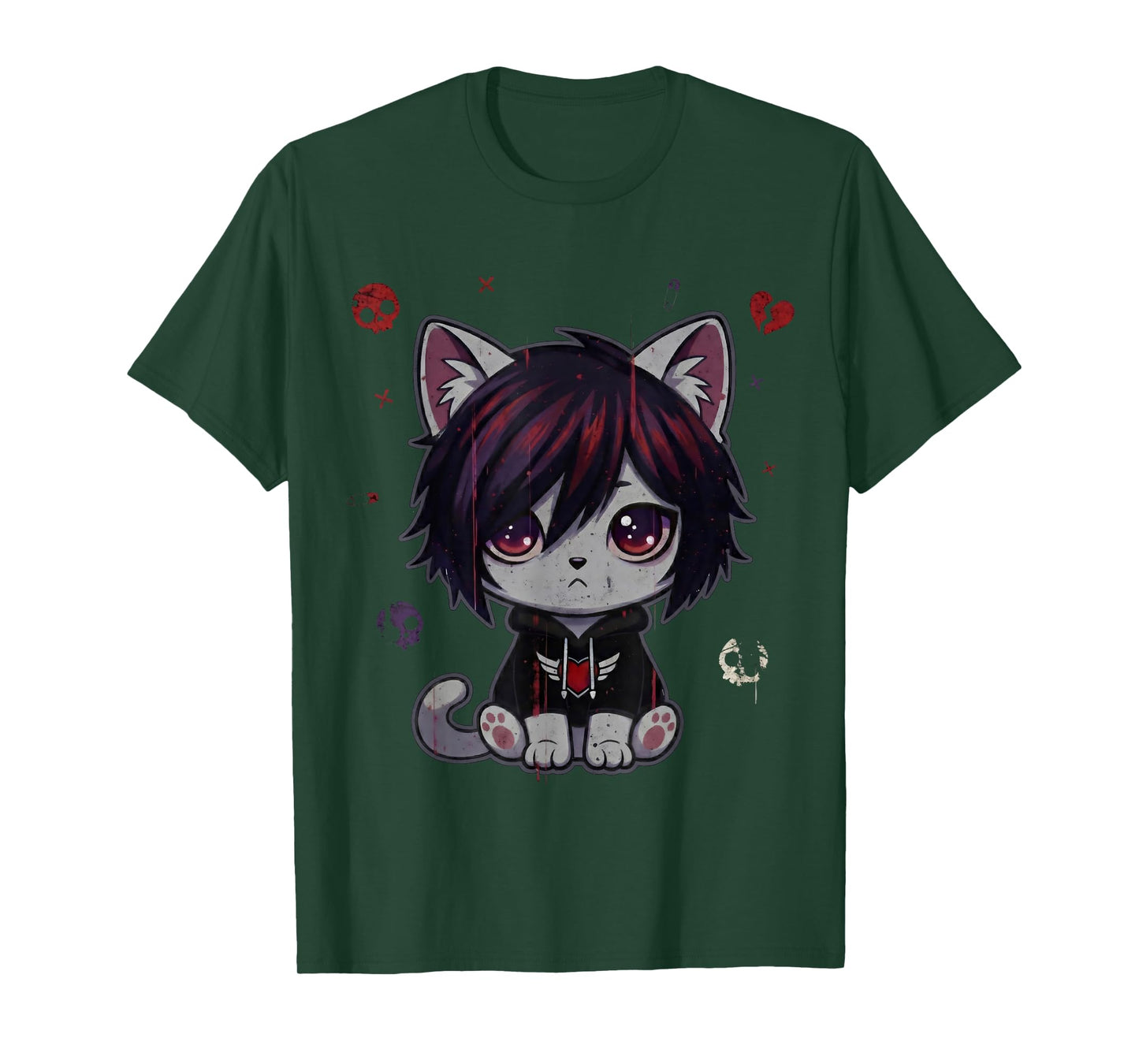 Goth Girl Emo Gothic Cat, Punk Dark Music Grunge Cute Kitty T-Shirt