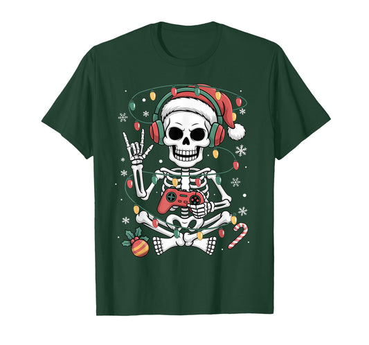 Christmas Skeleton Gamer Video Game Gaming Boys Men Kids T-Shirt