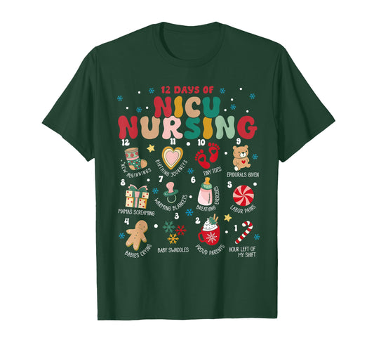 Cute 12 Days of Nicu Unit Nursing Funny Nicu Nurse Christmas T-Shirt