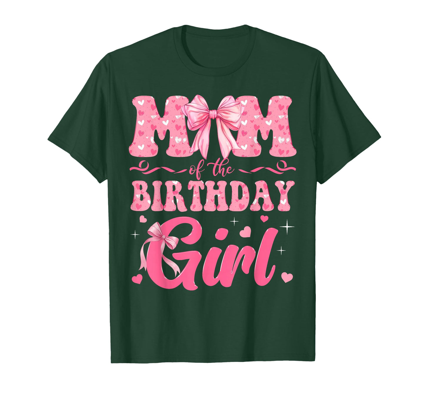 Mom of The Birthday Girl Family Pink Coquette Bow T-Shirt