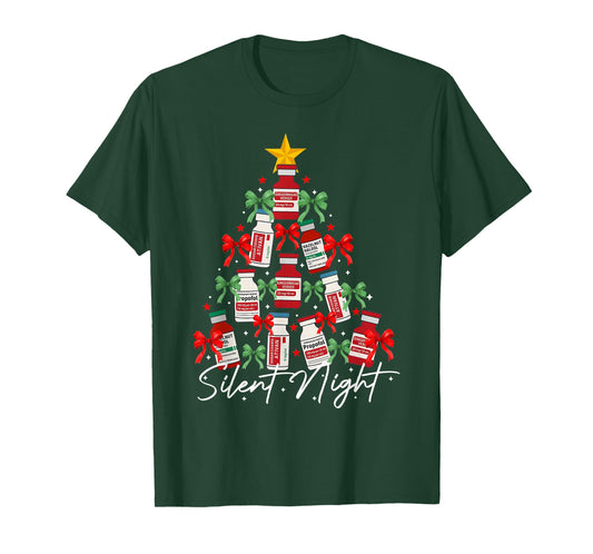 Retro Propofol Christmas Tree Silent Night ICU Nurses Funny T-Shirt