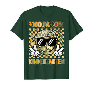 100 Days of Kindergarten Camouflage Smile Face 100th Day T-Shirt