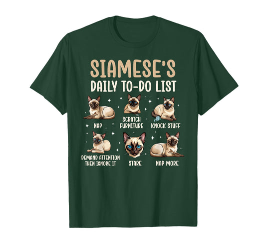 Siamese's Daily to Do List Siamese Owner Siamese Cat Lover T-Shirt