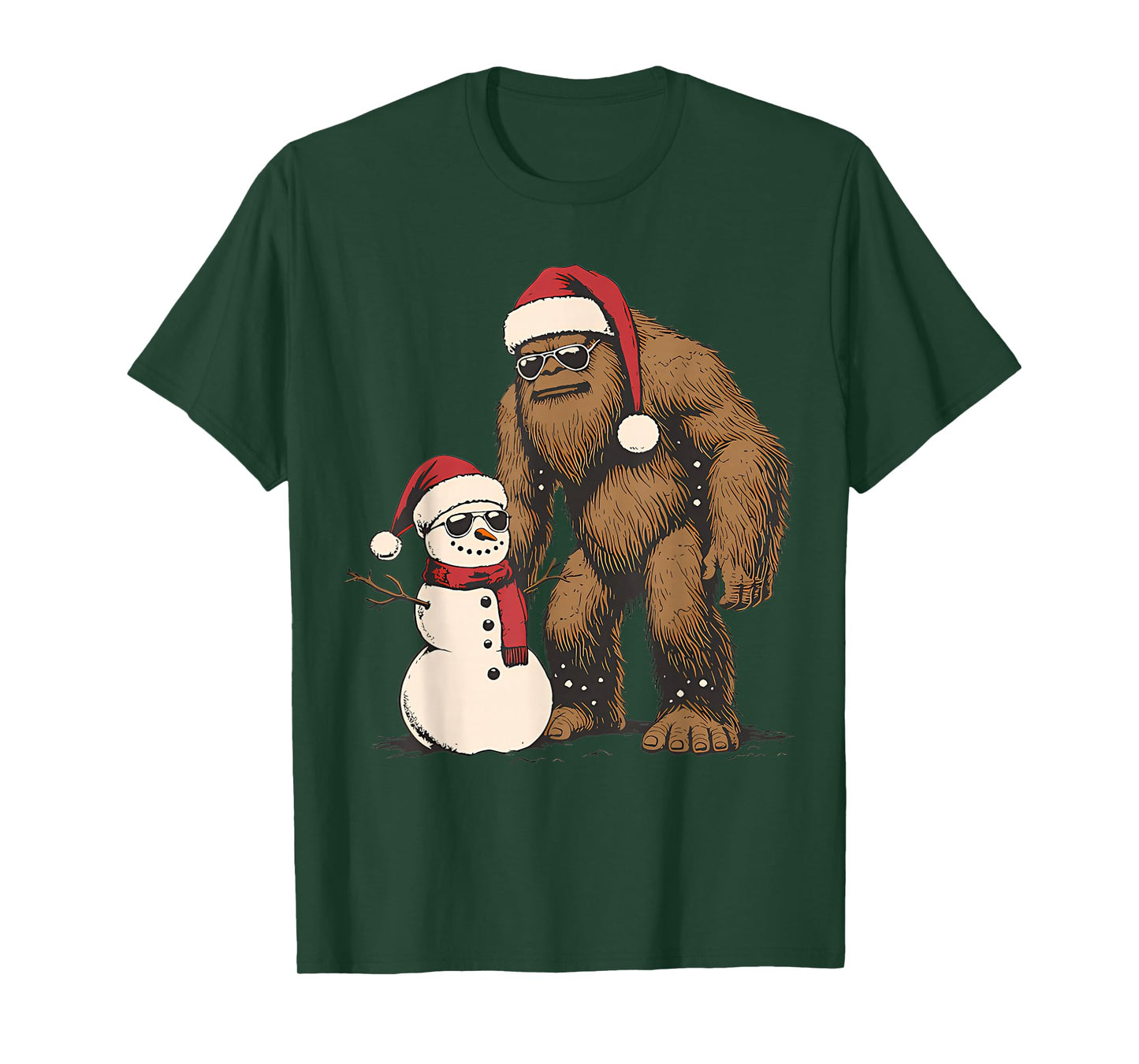 Santa Bigfoot Christmas Tree Xmas Lights Boys Men Sasquax T-Shirt