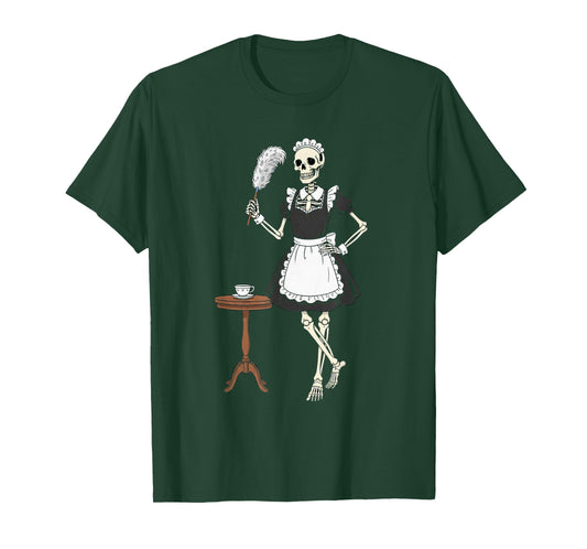 French Maid Skeleton Halloween Funny for Men Boys Kids T-Shirt