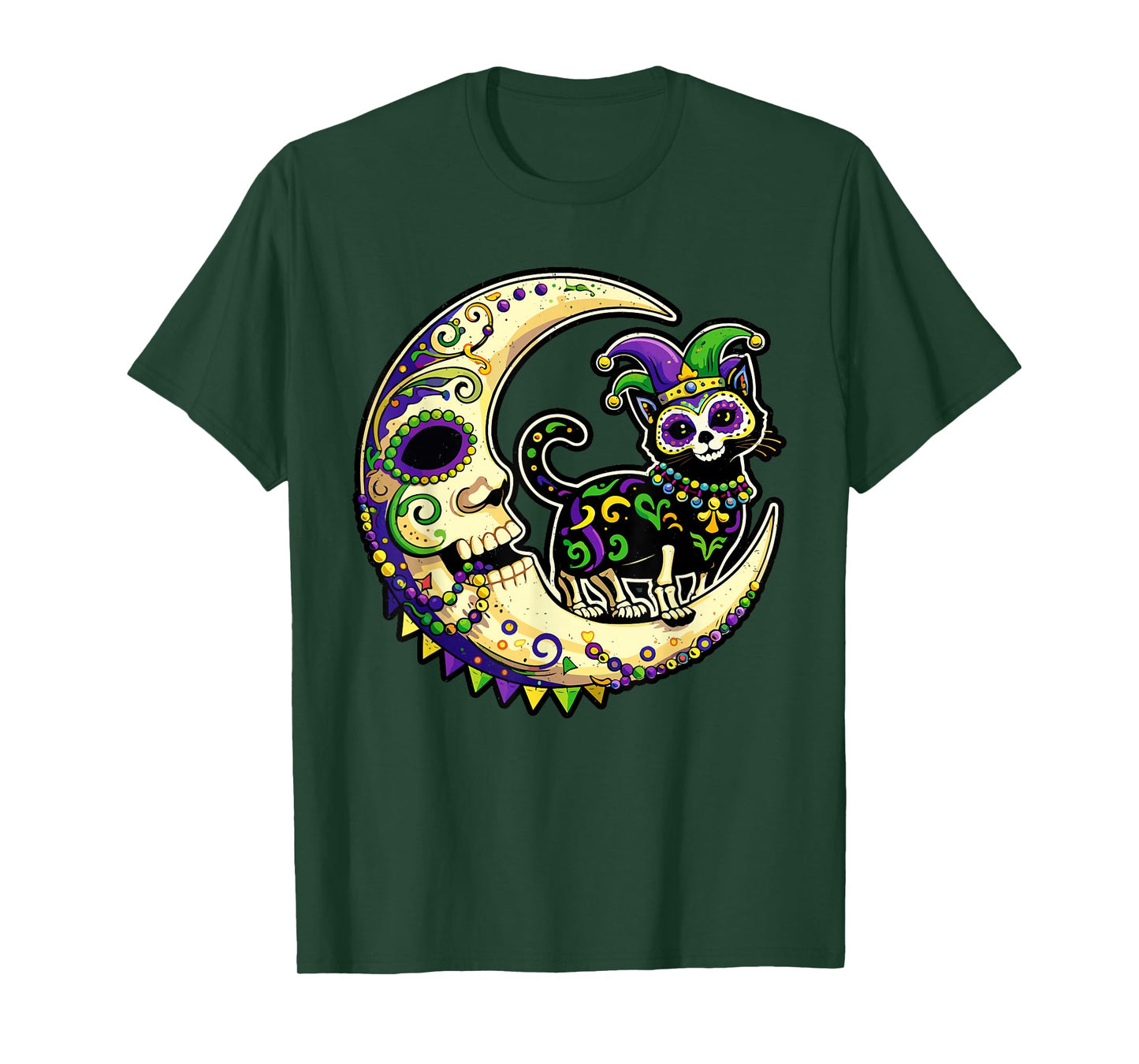 Mardi Gras Moon Cat New Orlean Louisiana Party Design T-Shirt