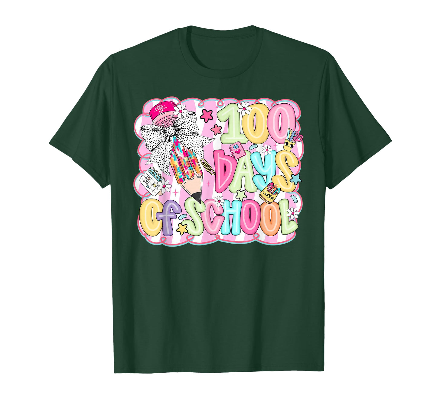 Preppy Coquette Pencil Bow 100 Days of School Girl Women T-Shirt