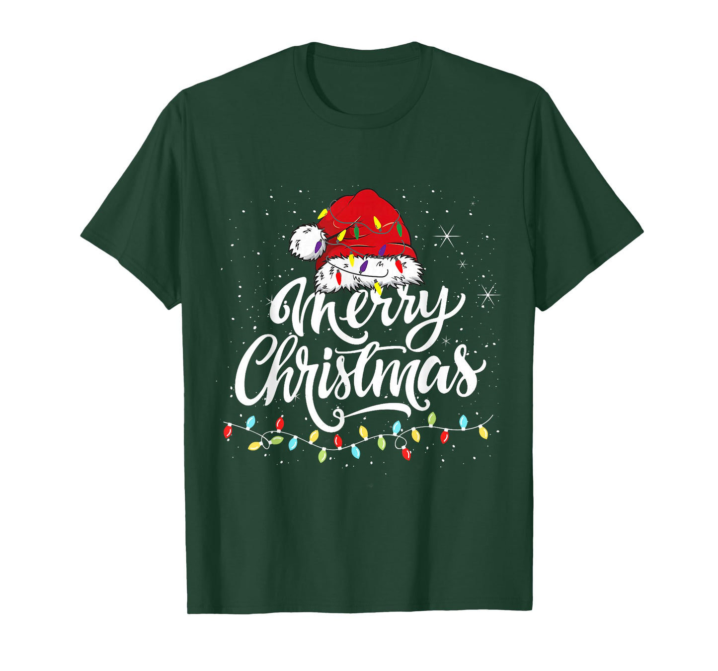 Merry Christmas Lights Santa Hat Xmas Family Matching Pajama T-Shirt