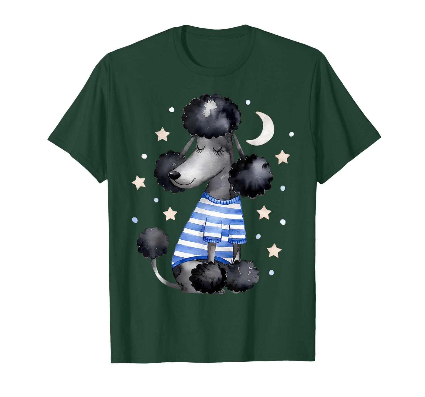 Sleepy Black Poodle Stars and Moon Dog Lover Sleeping Pajama T-Shirt