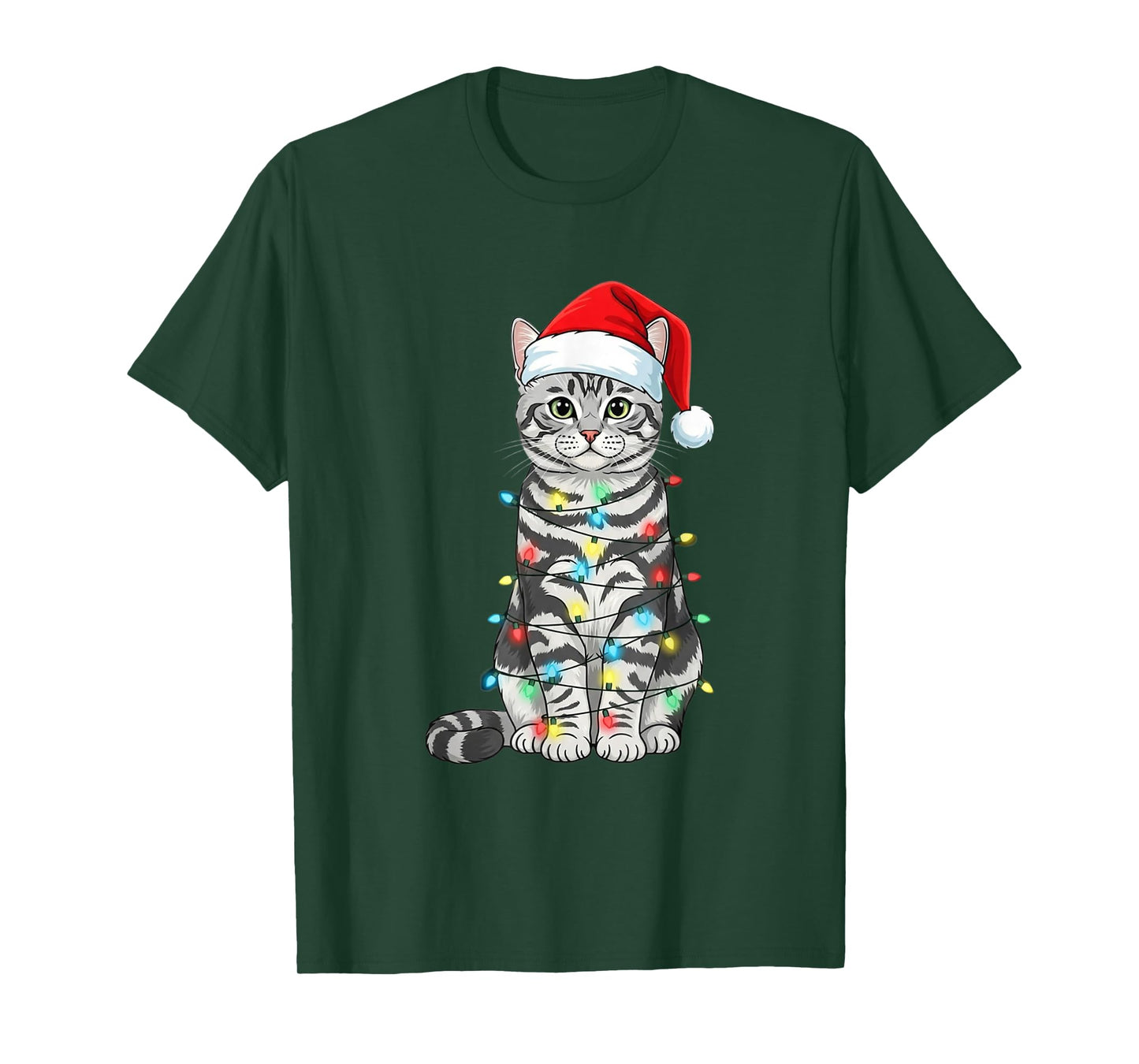 Tabby Cat Christmas Tree Cute Santa Hat Lover T-Shirt