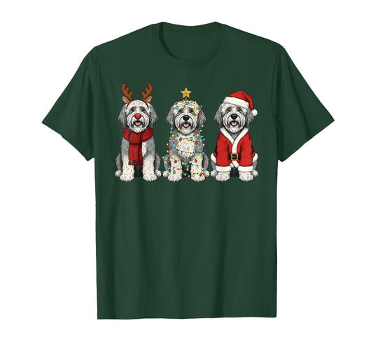 Retro Christmas Old English Sheepdog Santa Reindeer Dog T-Shirt