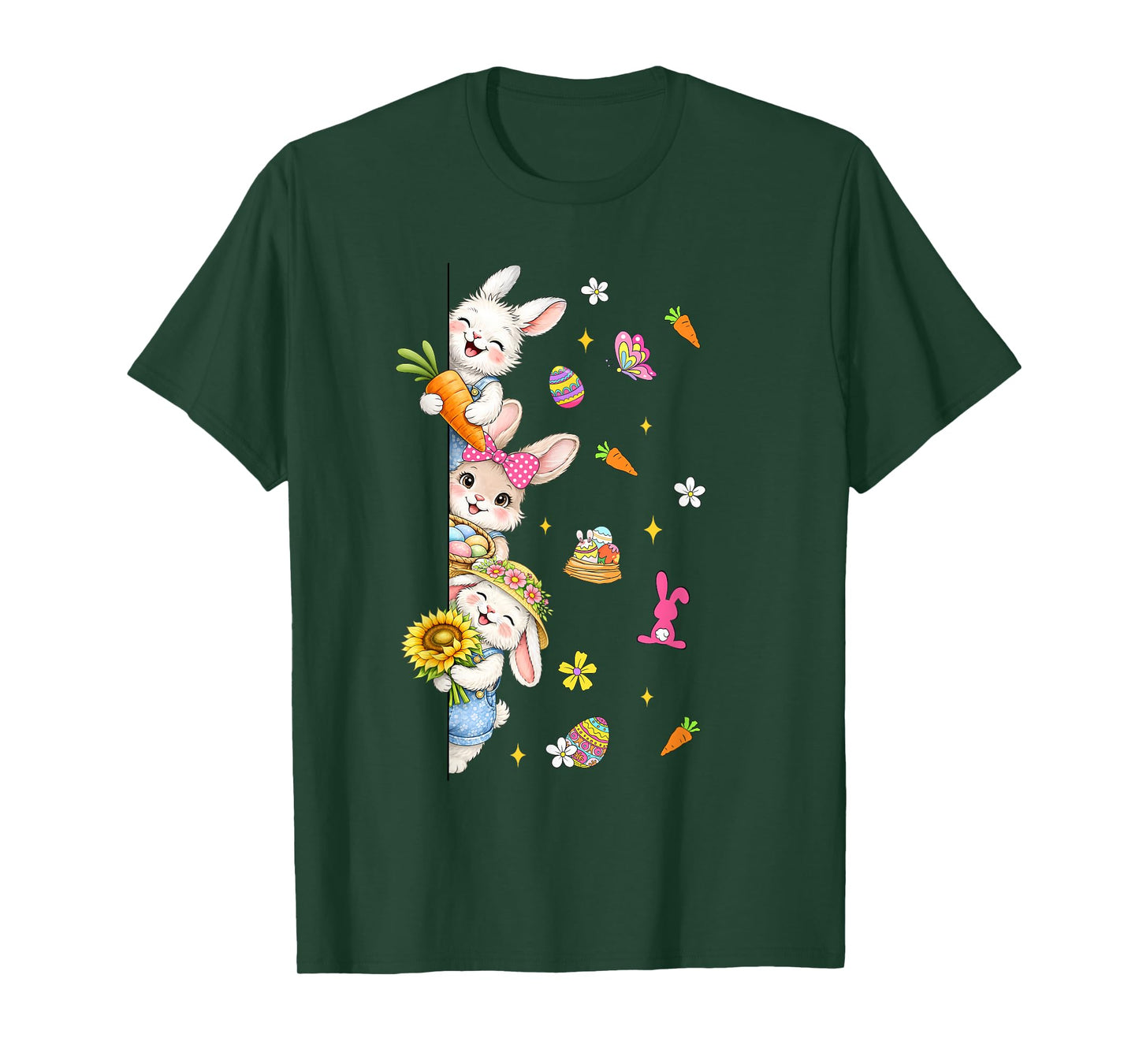 Cute Peeking Easter Bunnies Flowers Spring Eggs Kids Girls T-Shirt