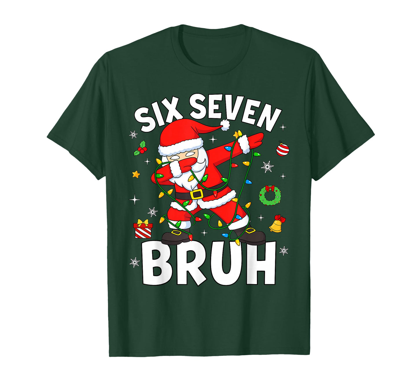 Six Seven 67 Gen Z Alpha Meme Bruh Christmas Dabbing Santa T-Shirt