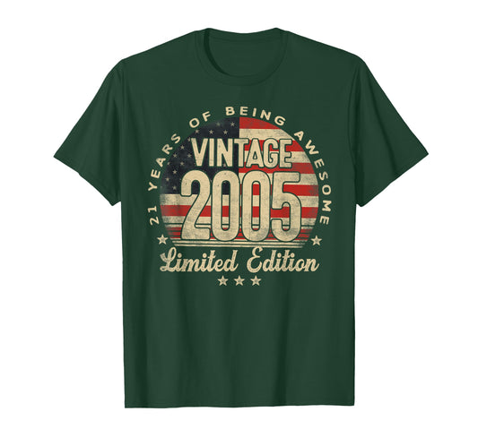 Vintage 2005 Limited Edition USA Flag 21-Year-Old Age 21 T-Shirt