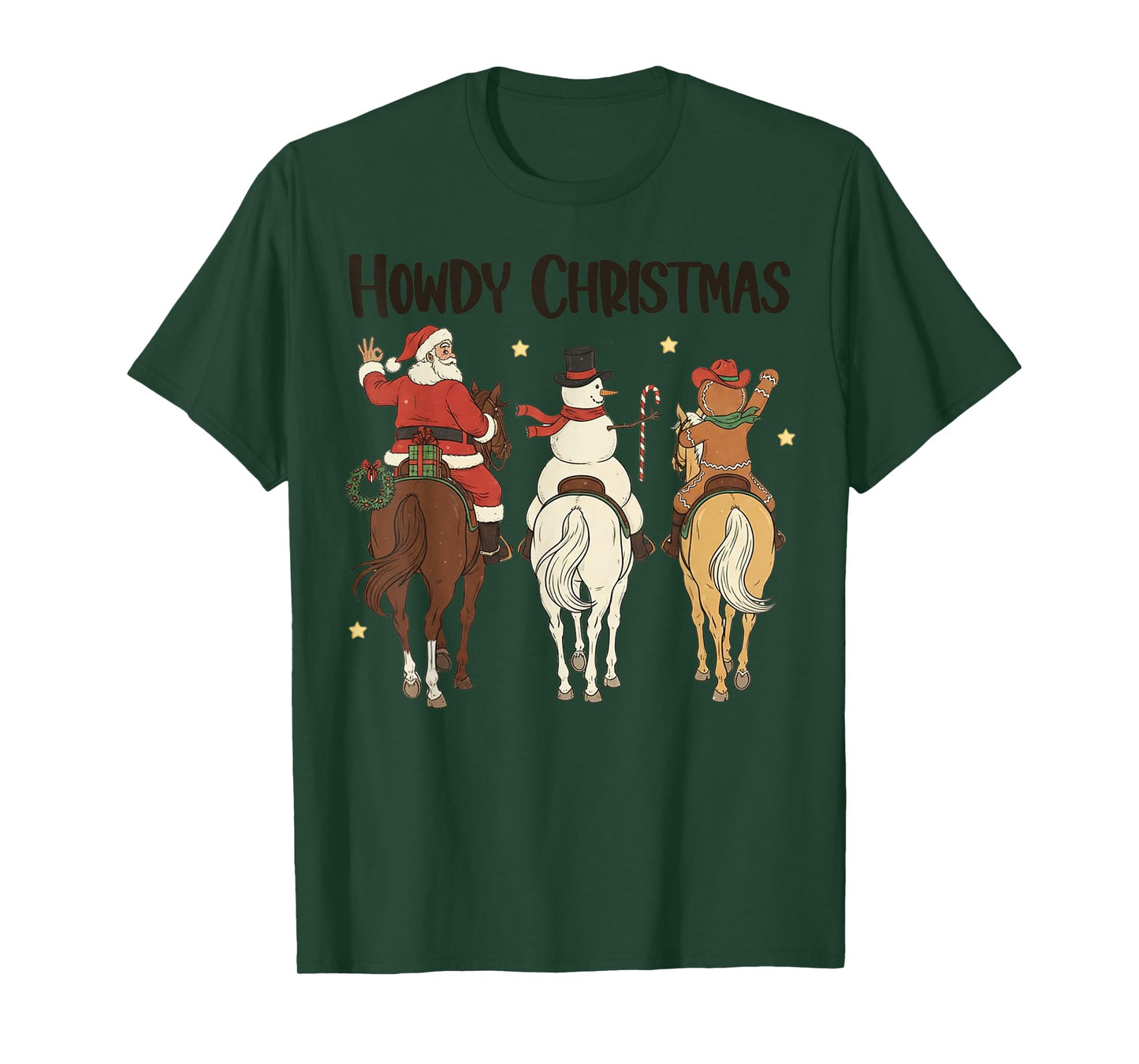 Retro Howdy Christmas Santa Snowman Gingerbread Riding Horse T-Shirt