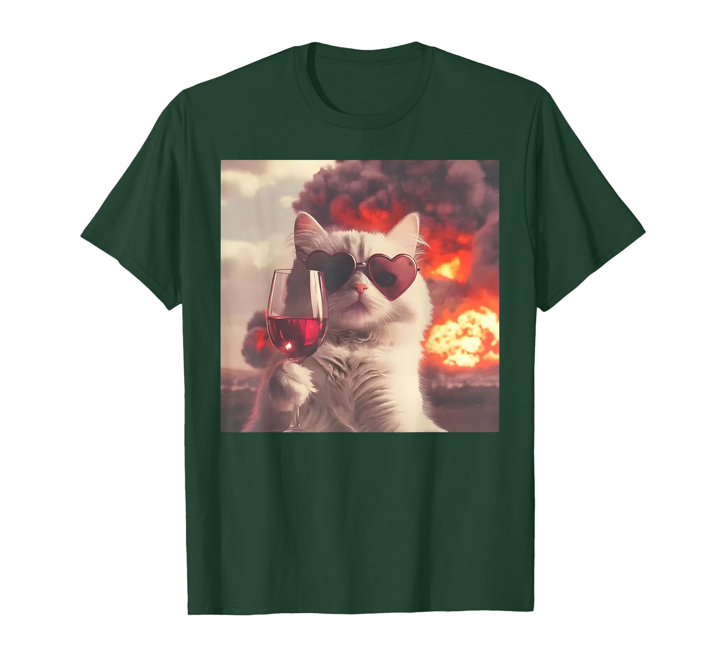 Funny Cat Sunglasses Drinking Wine Selfie of Explosion Meme T-Shirt