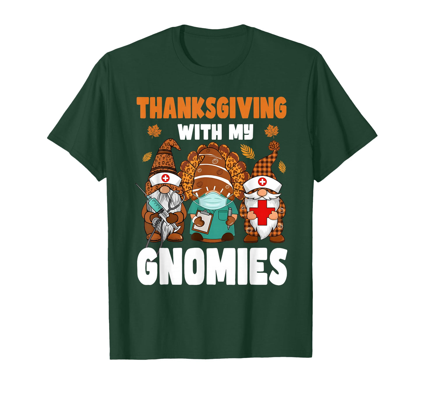 Thanksgiving Women gnome Fall Leopard Turkey RN Nurse T-Shirt
