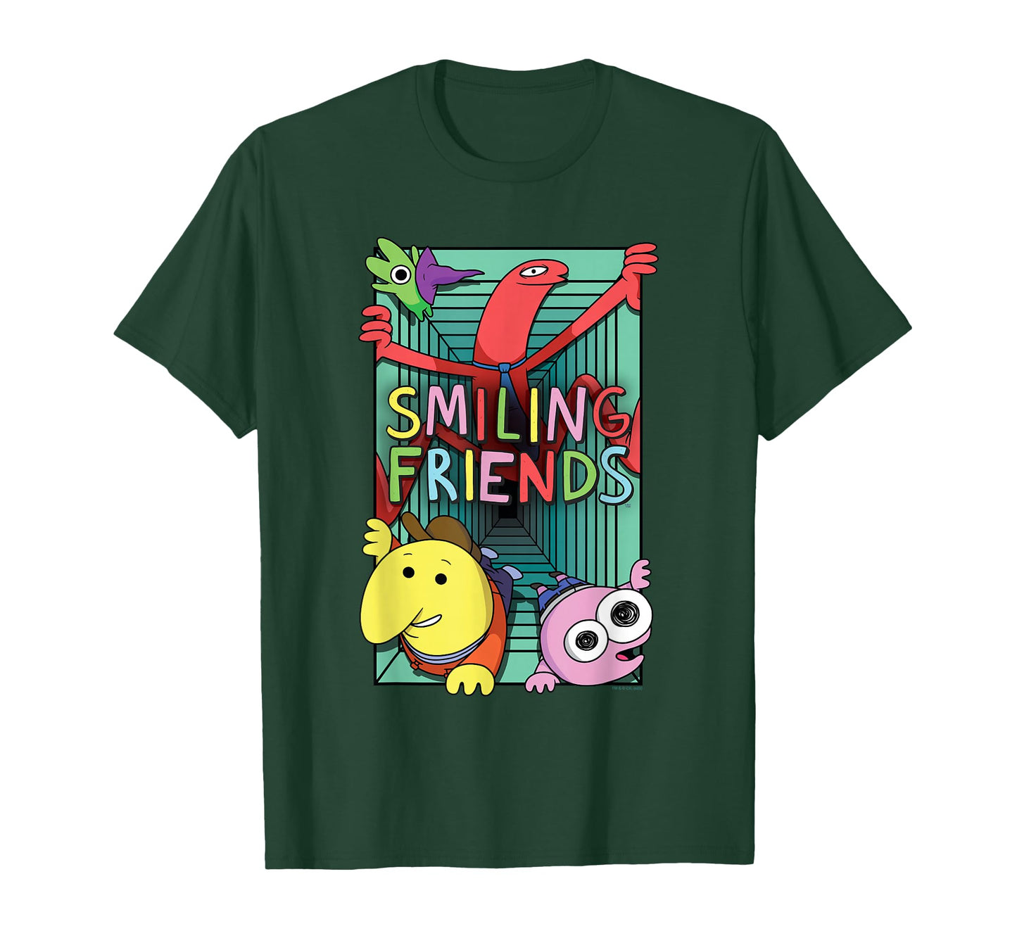 Smiling Friends Crawling Character Collage Cartoon T-Shirt