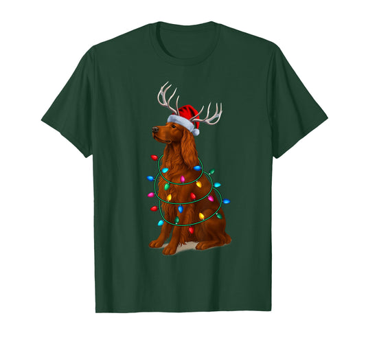 Irish Setter Christmas Lights Santa Hat Reindeer Pajama T-Shirt