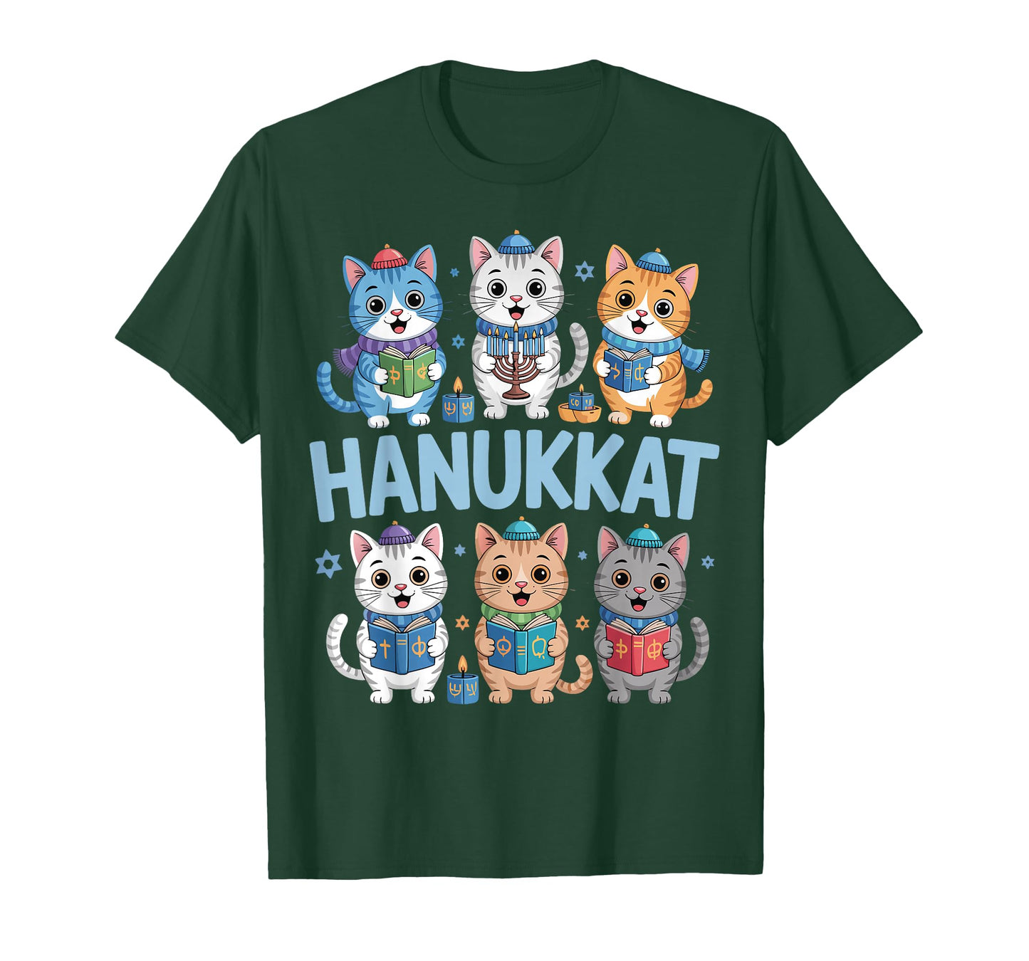 Hanukkah Cat Menorah Cute Jewish Holiday Cats Ugly Funny T-Shirt