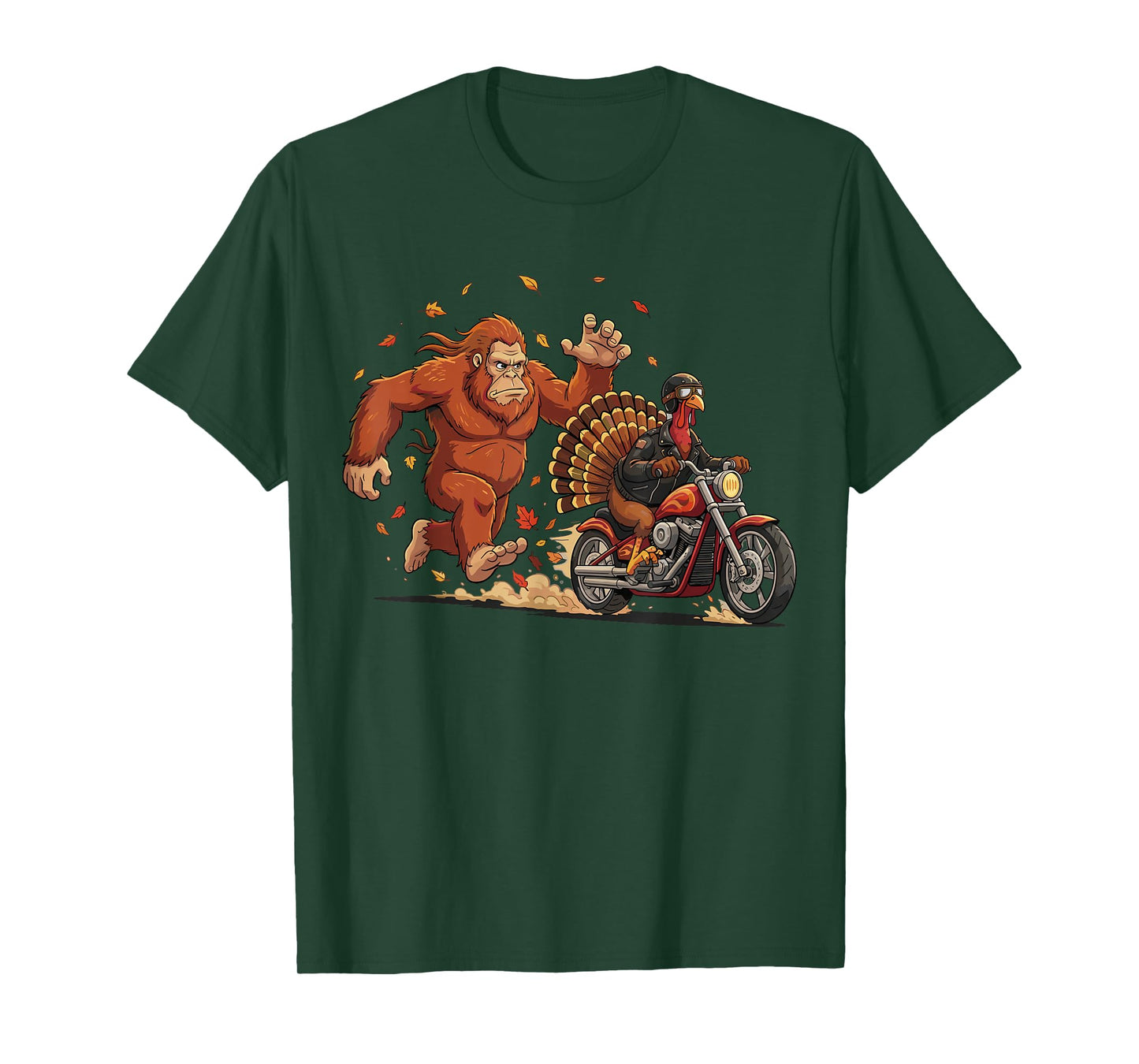 Turkey Motorcycle Bigfoot Funny Thanksgiving Cryptid Biker T-Shirt