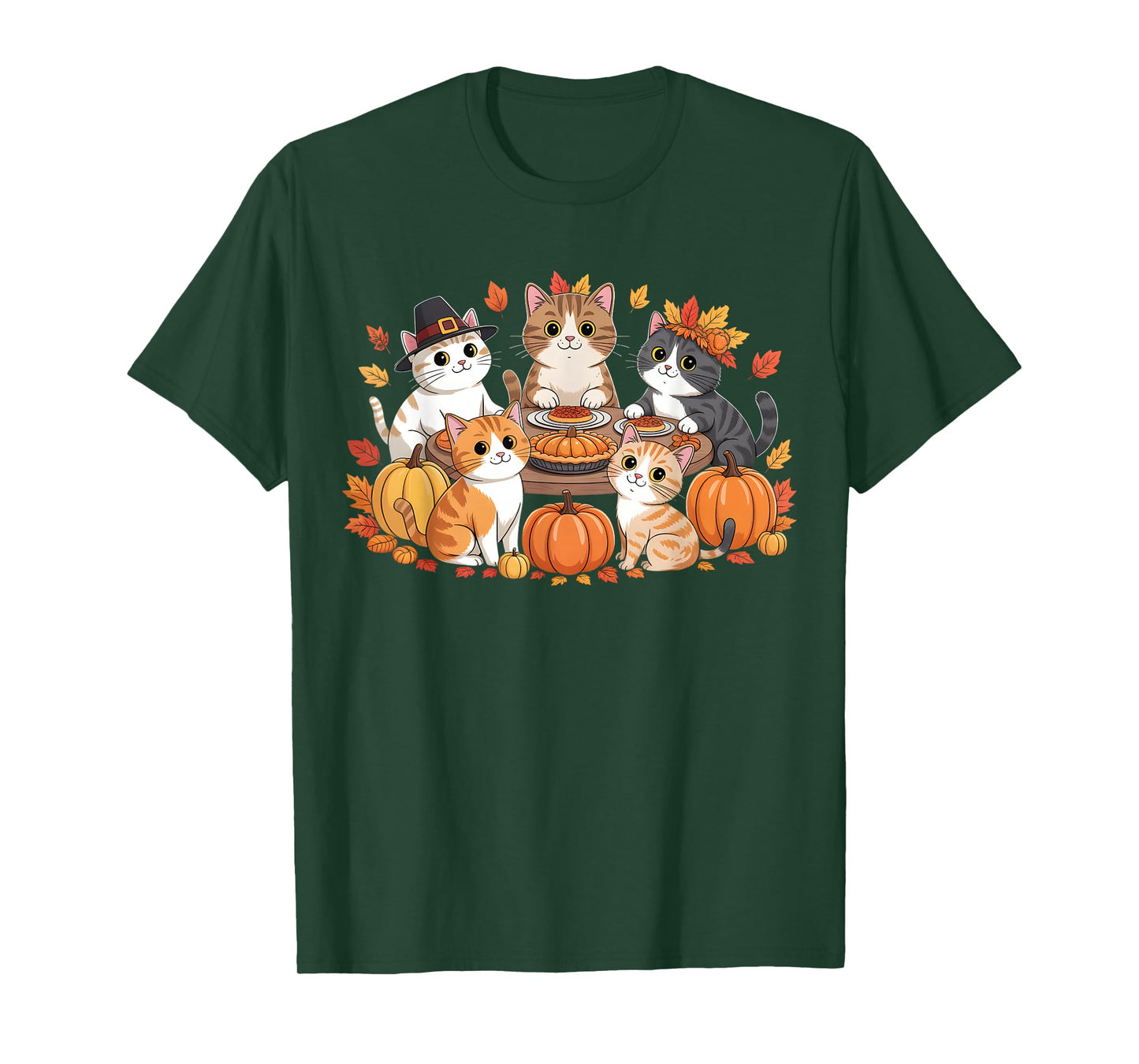 Thanksgiving Cats Dinner Feast Vintage Fall Men Women Kids T-Shirt