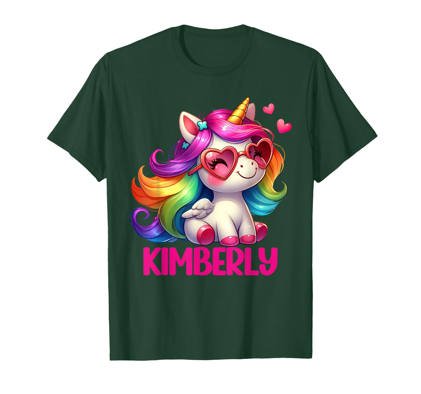 Kimberly Personalized Name Colorful Unicorn Women Girls T-Shirt