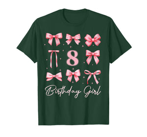 Kids 8th Birthday Girl Coquette Bow Pink 8 Year Old Bday T-Shirt